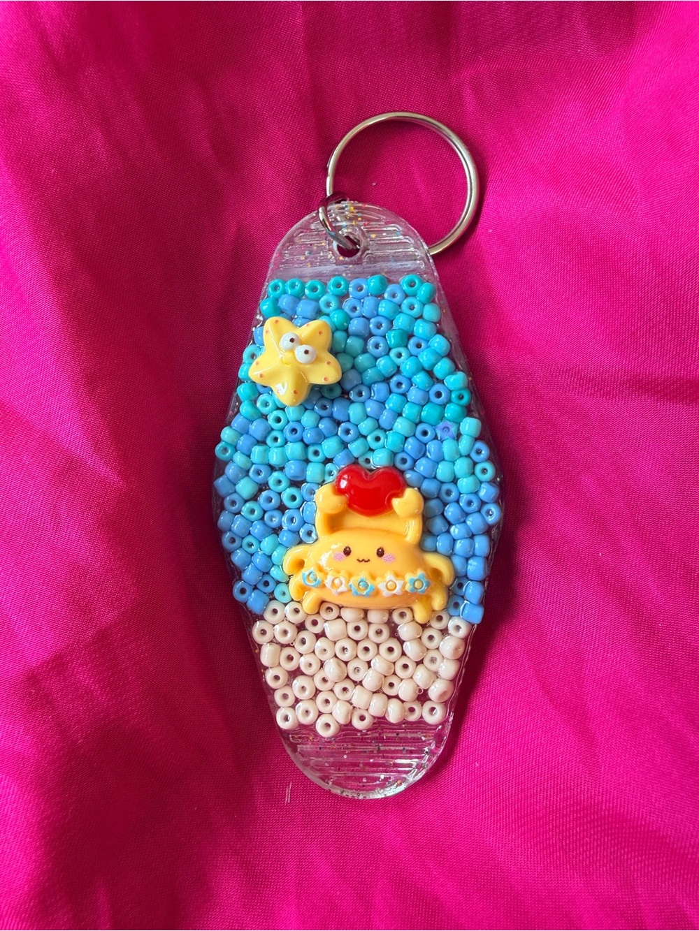 Handmade Beaded Ocean Keychain - Yellow Crab & Star